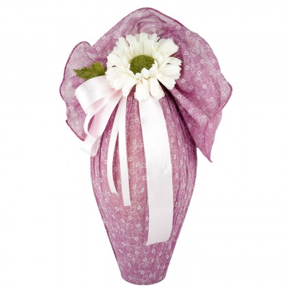 cioccolato vitale - uovo di cioccolata da 500 gr tessuto cotton flower lilla con fiore decorativo